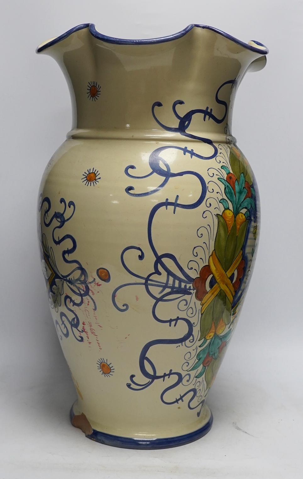 A 20th century large Deruta maiolica vase, 51cm high. Condition - fair to good